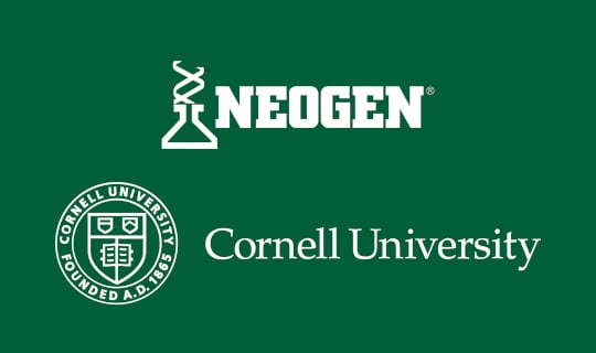 Logos for Neogen Corporation and Cornell University, partners on the Environmental Monitoring Handbook for food safety.