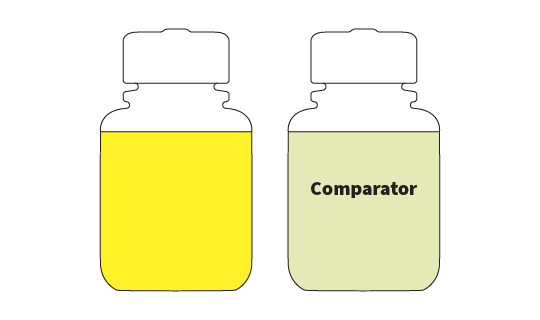 A yellow water sample compared to Colitag Comparator using the presence absence method.