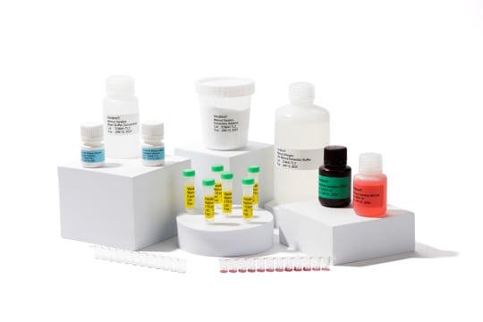 Veratox® ELISA allergen test kit components, including reagents, controls, microtiter strips, and sample preparation materials for food allergen testing.