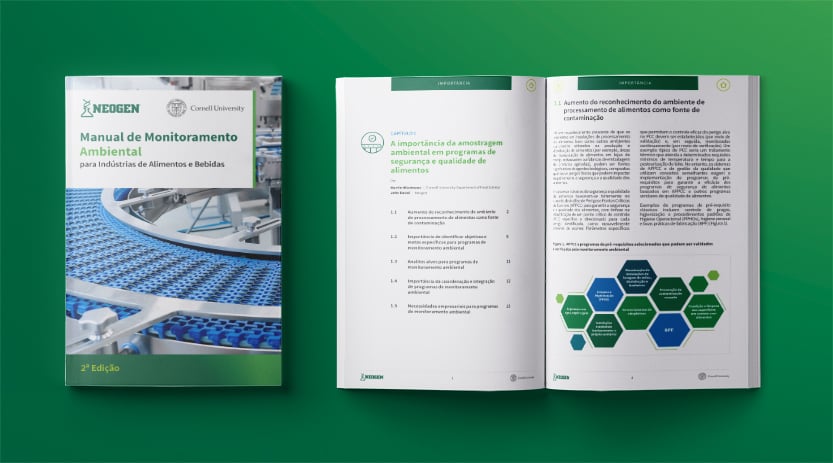 Manual de Monitoramento Ambiental da Neogen – 2ª edição: guia técnico de segurança alimentar, controle de patógenos e programas de sanitização para indústrias de alimentos e bebidas.