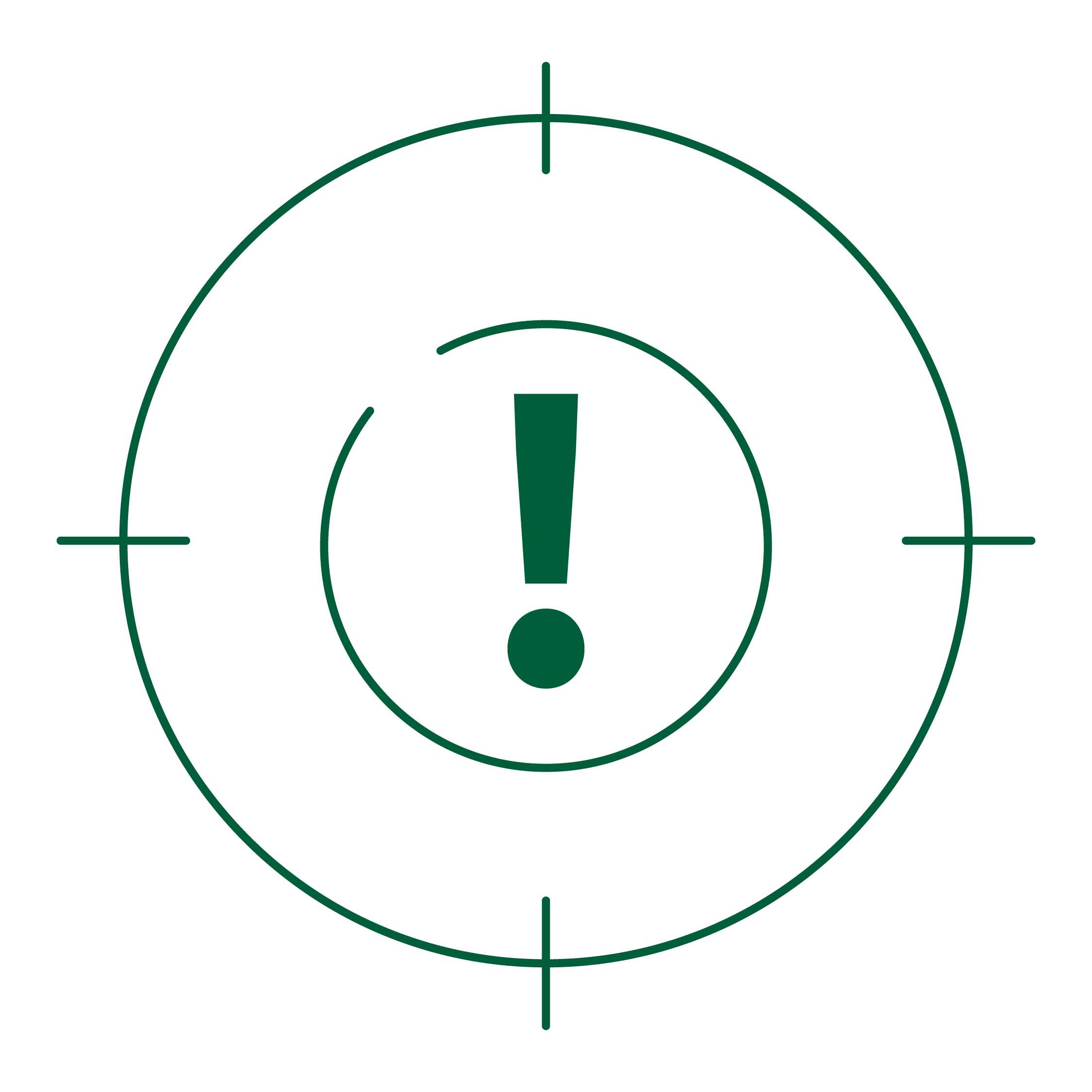 Green Total Detection icon with exclamation mark, representing needles detectable in X-ray or magnetic systems