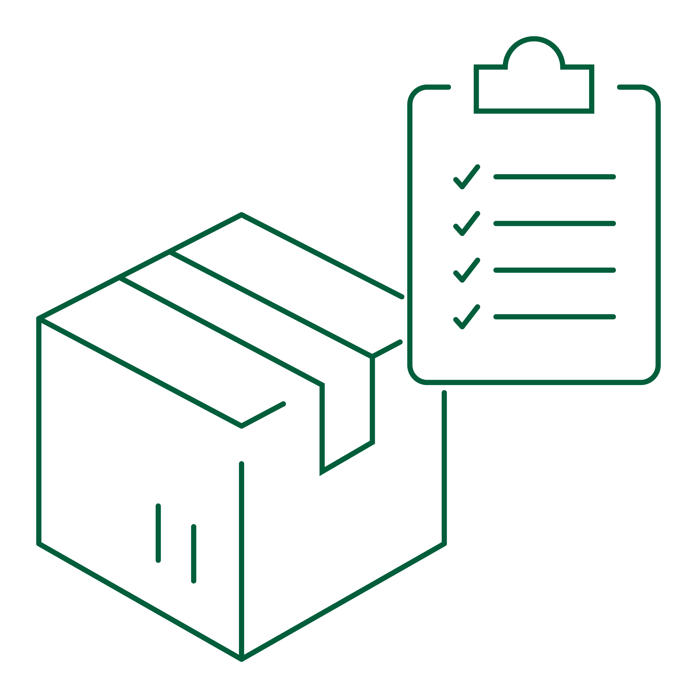 Icon of a box with a checklist, representing the product’s secure and validated packaging.