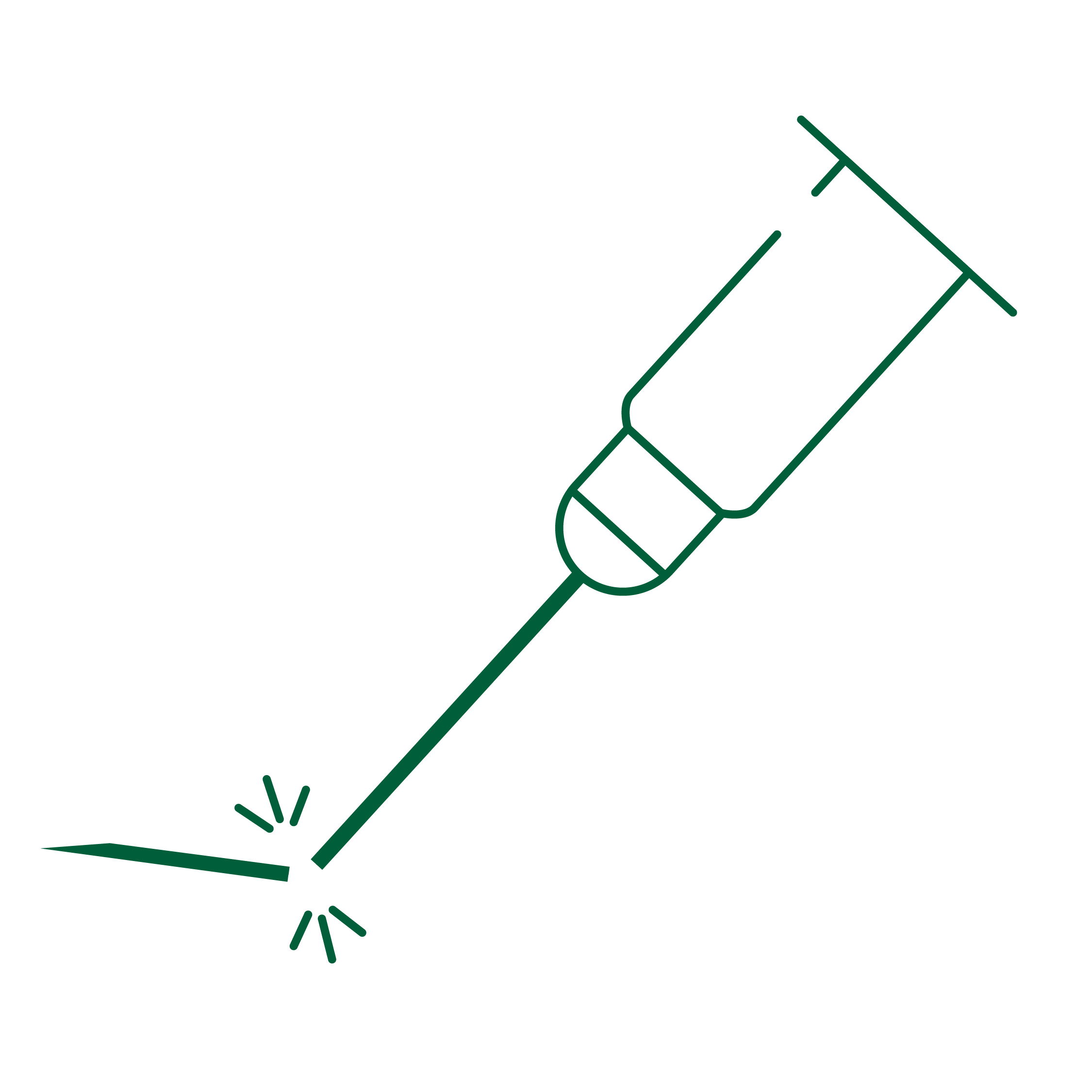 Icon of a needle breaking, representing reduced breakage risk during veterinary use.