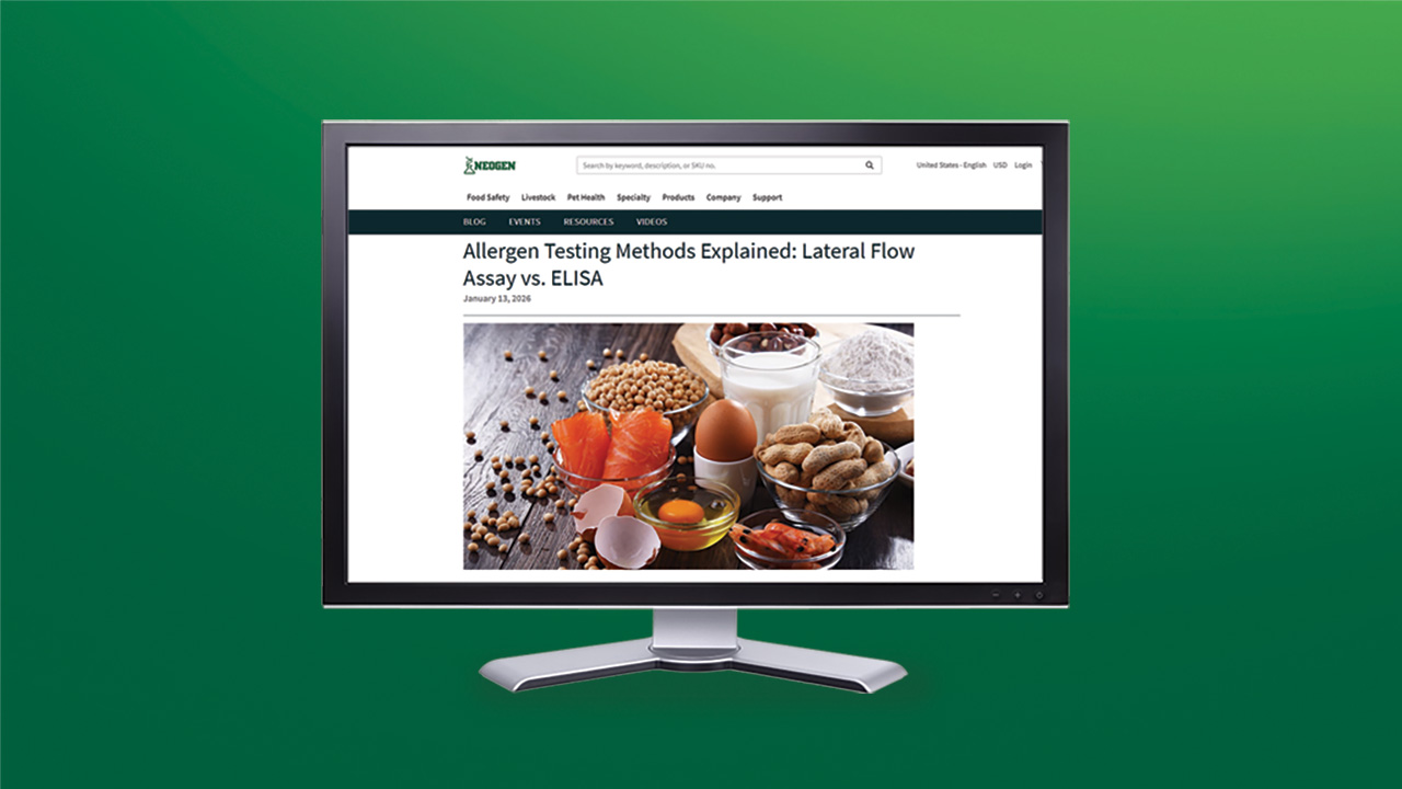 Neogen educational article explaining allergen testing methods, including lateral flow assays and ELISA.