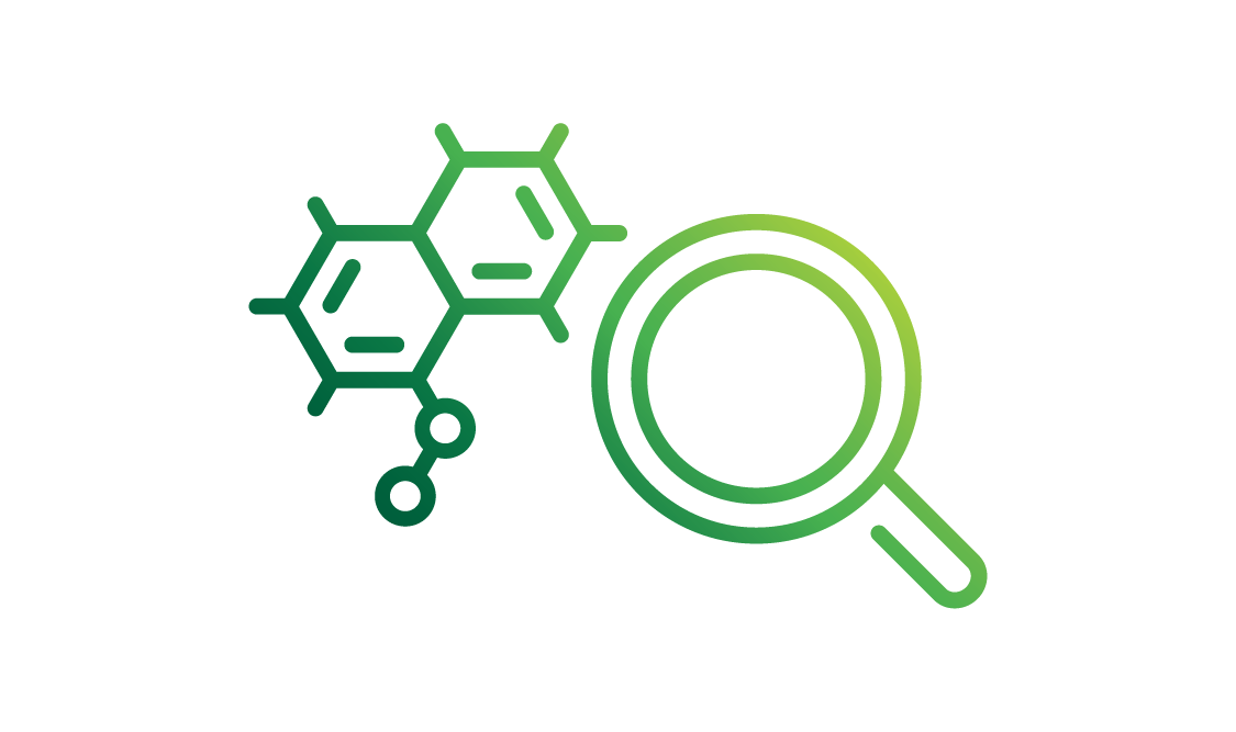 icon of magnifying glass with molecules