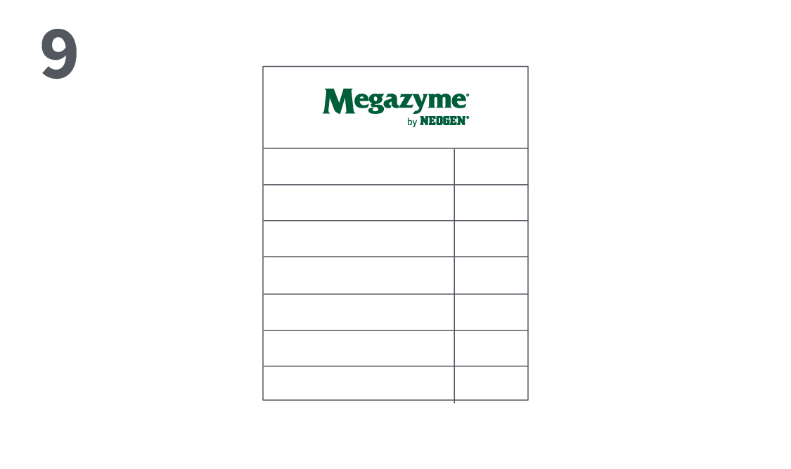 Enter the A₁ and A₂ absorbance values into the Mega-Calc™ calculator to generate the analyte concentration in g/L.