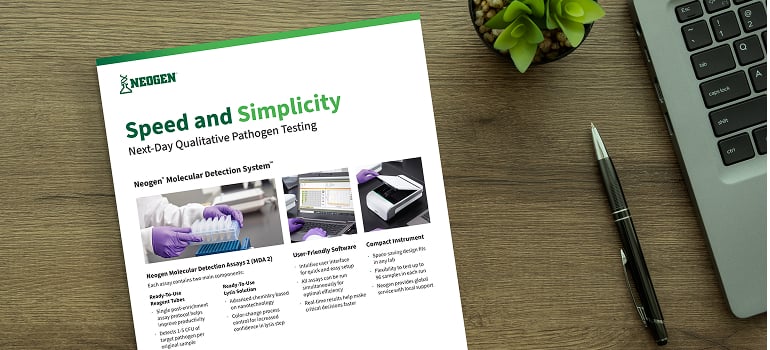 Neogen Molecular Detection System brochure highlighting qualitative testing for key pathogens.