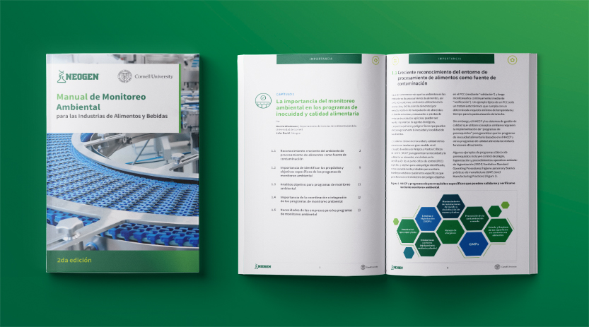 Manual de Monitoreo Ambiental de Neogen – 2da edición: guía técnica de inocuidad alimentaria, control de patógenos y programas de sanitización para plantas de alimentos y bebidas.