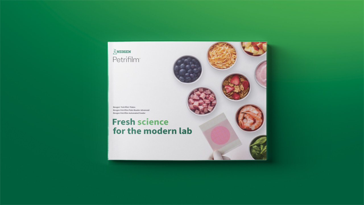 Neogen Petrifilm brochure showcasing food samples and rapid microbial testing solutions for modern laboratories.