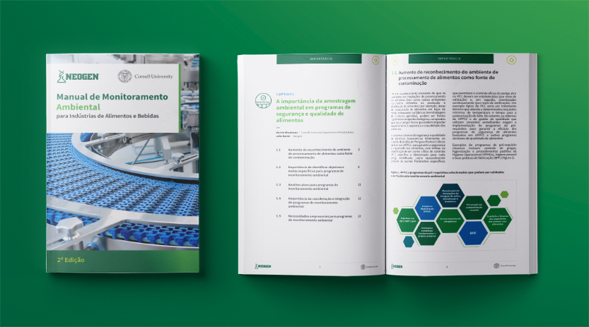 Manual de Monitoramento Ambiental da Neogen – 2ª edição: guia técnico de segurança alimentar, controle de patógenos e programas de sanitização para indústrias de alimentos e bebidas.