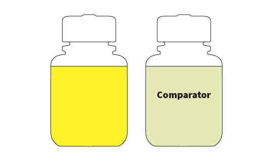 A yellow water sample compared to Colitag Comparator using the presence absence method.