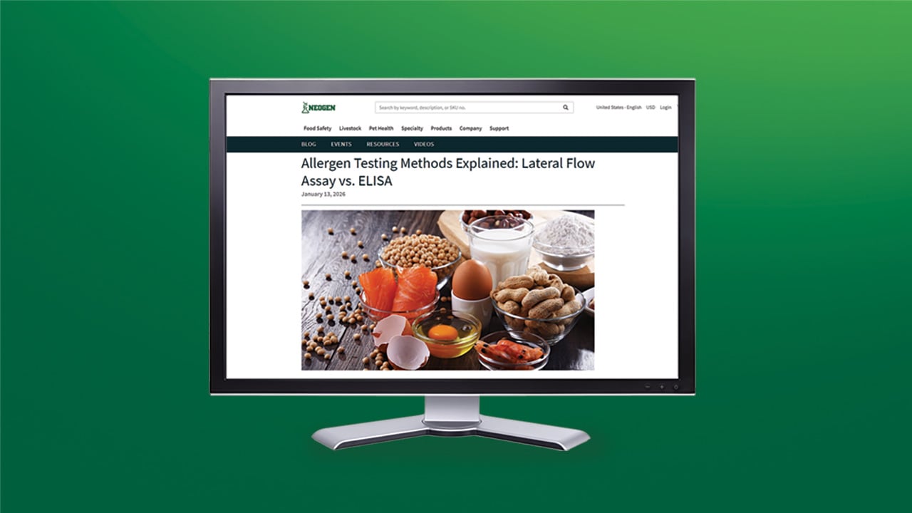 Neogen educational article explaining allergen testing methods, including lateral flow assays and ELISA.