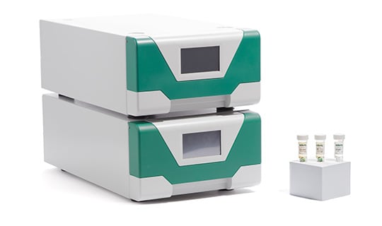 Stacked Soleris microbial detection instruments with reagent vials for rapid food safety testing.