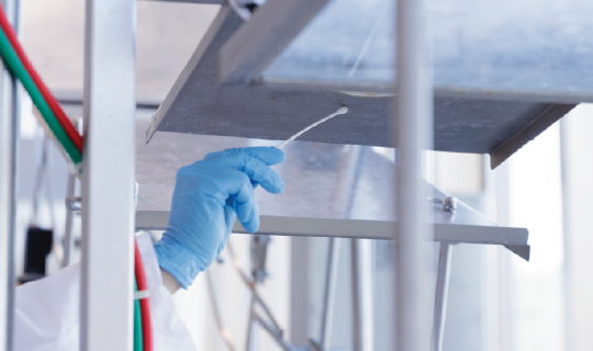 Allergen swab collection sample on food equipment.