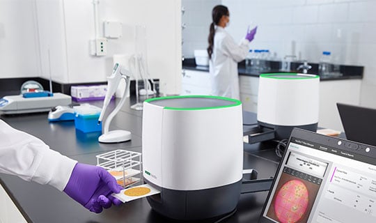 Neogen Petrifilm Plate Reader Advanced in a food safety testing lab.