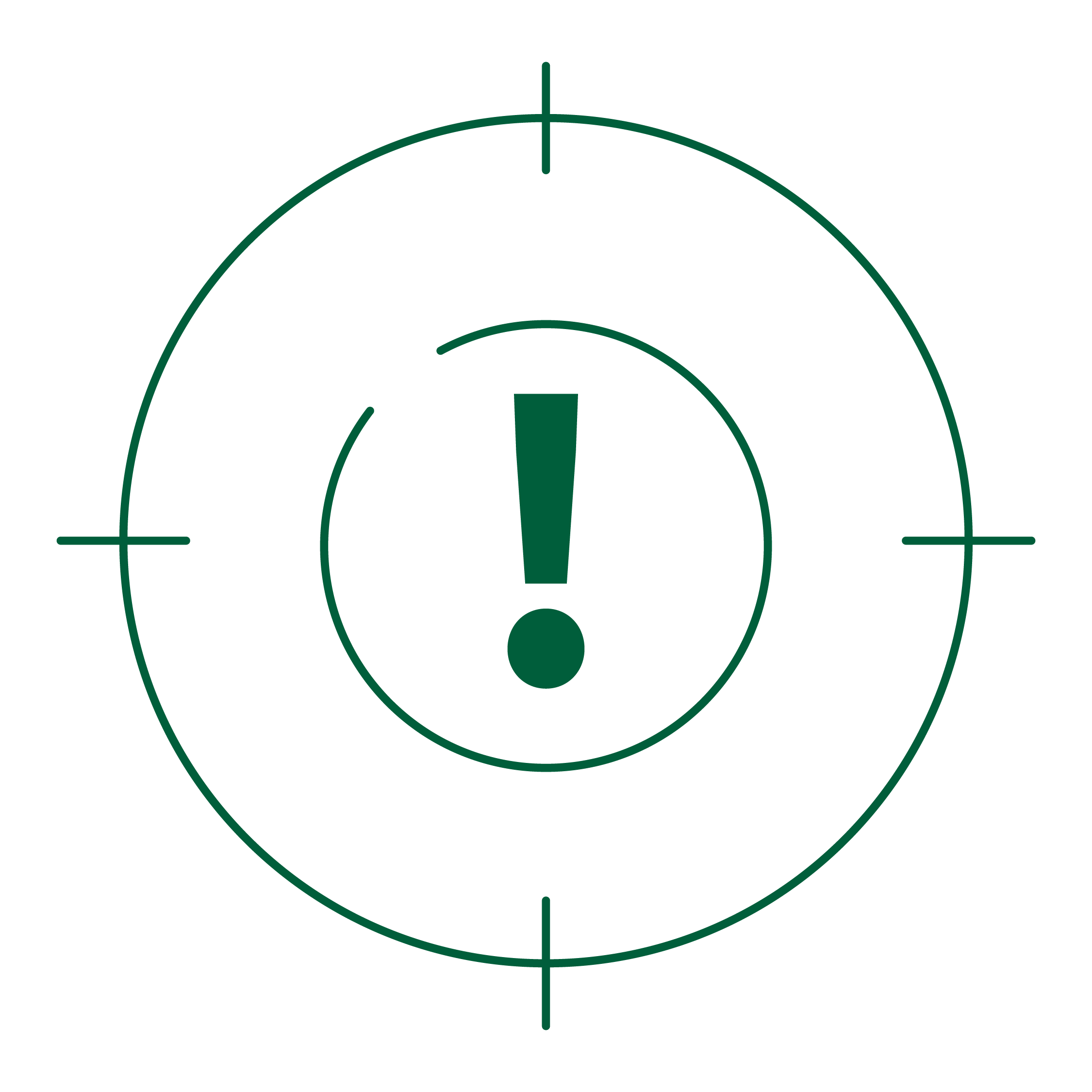 Green Total Detection icon with exclamation mark, representing needles detectable in X-ray or magnetic systems