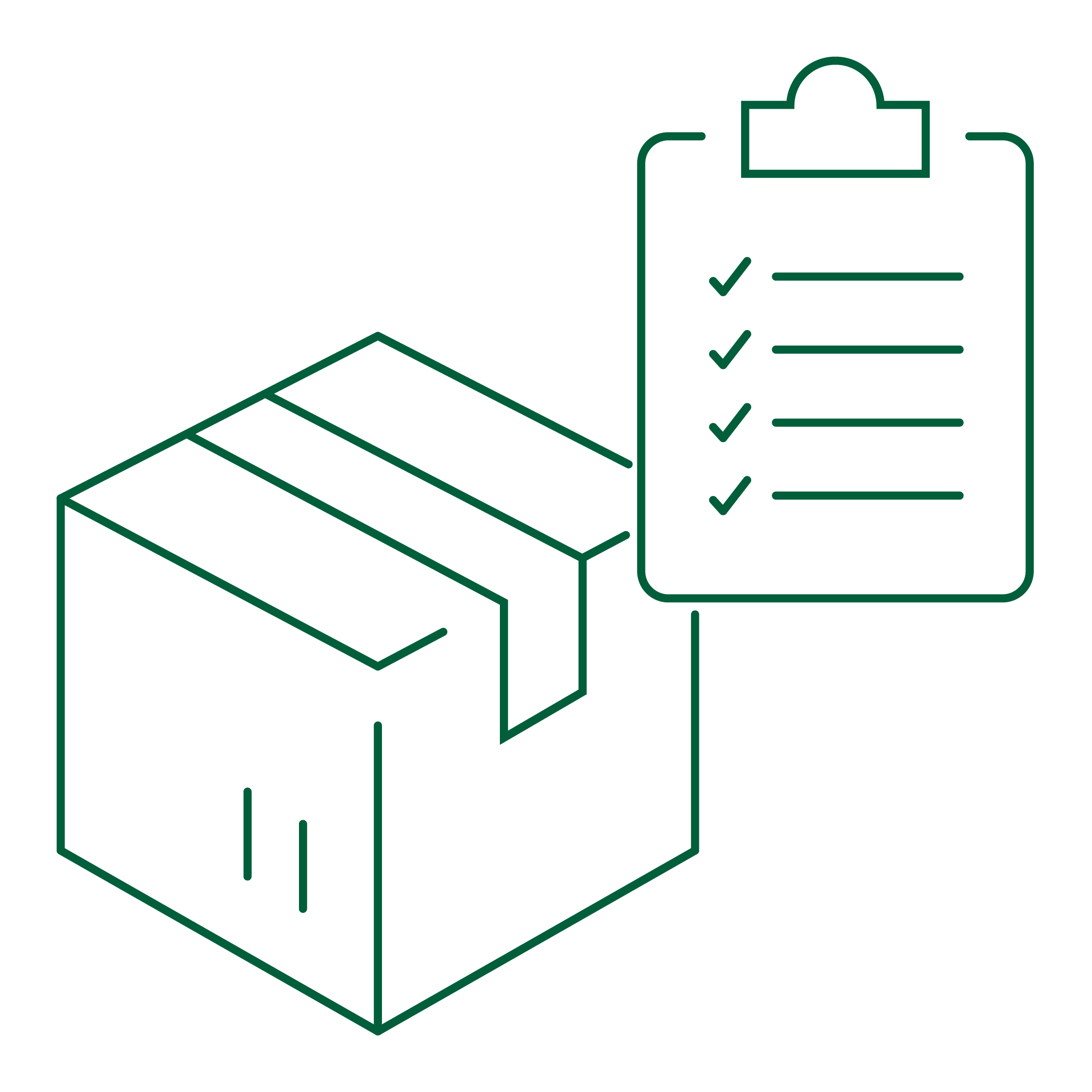 Icon of a box with a checklist, representing the product’s secure and validated packaging.