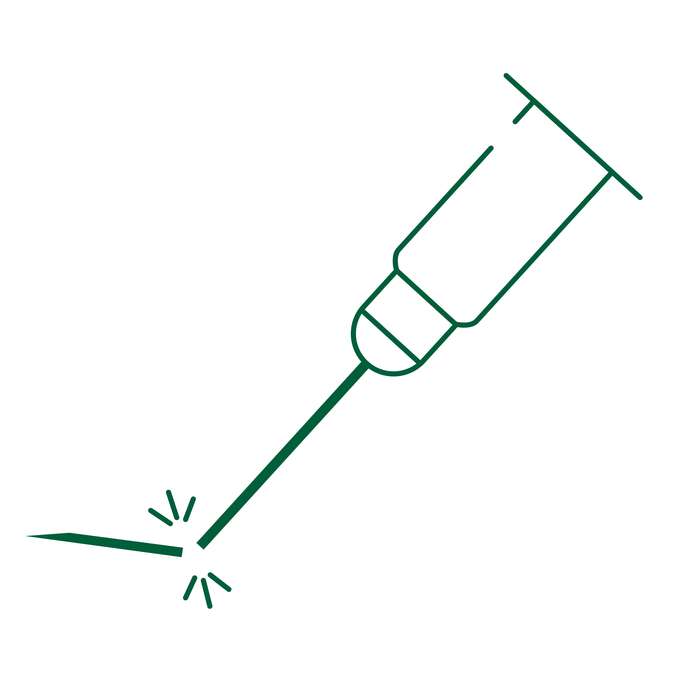 Icon of a needle breaking, representing reduced breakage risk during veterinary use.