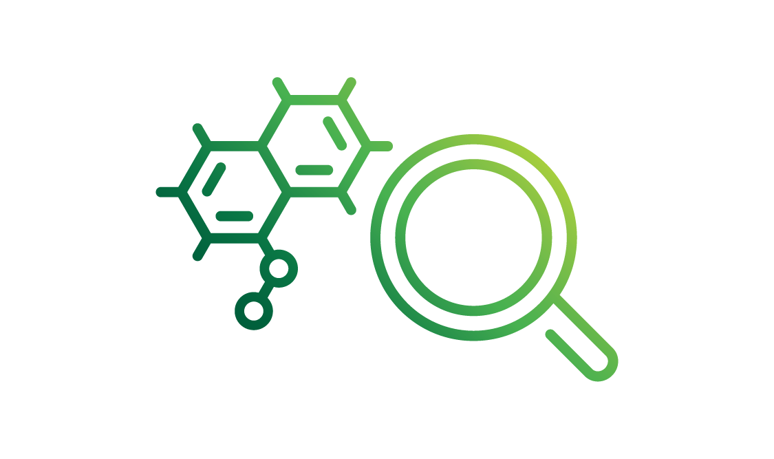 icon of magnifying glass with molecules