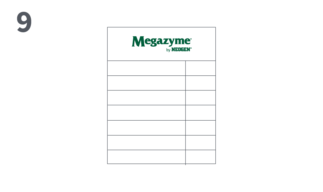 Enter the A₁ and A₂ absorbance values into the Mega-Calc™ calculator to generate the analyte concentration in g/L.